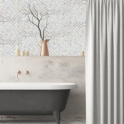 Peel and Stick Mother of Pearl Shell Backsplash Tiles, White & Natural - color: White + Natural