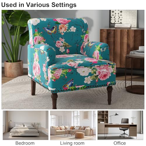Mid-Century Modern Accent Chair, Floral, Set of 2 - color: Fabric Floral