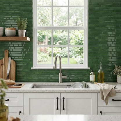 Peel and Stick Backsplash 3D Self Adhesive Wall Tile Green 10 Sheet - color: Olive Green
