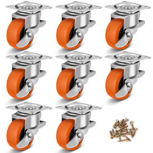 Caster Wheels, 1.5 Inch Casters Set of 8, Heavy Duty Caster with Brake - style: Orange-1.5"8pack
