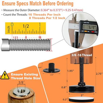 NEWBYTEK 3/8-16 Heavy Duty Leveling Feet, 1600LB Furniture Levelers (4PK) - size: 3/8-16,4pcs