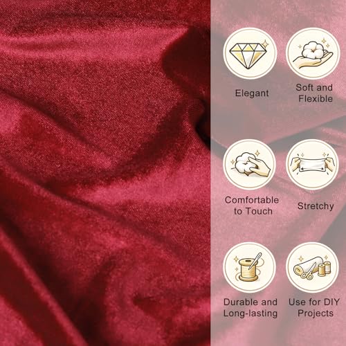 59”W Stretch Velvet Fabric, 2 Yard Soft Stretchy Fabric for Sewing Clothes, Apparel, Costume, Crafts - 90% Polyester 10% Spandex(2 Yard, Red) - color: Red, size: 2 Yard