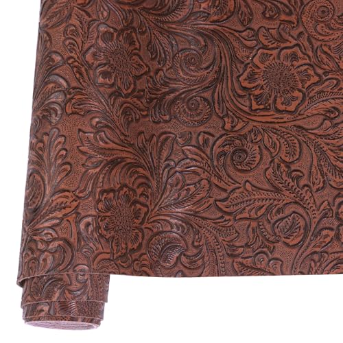 Ramya Embossed Faux Leather Sheets Fabric 12" x 53",for Handmade DIY Bows Wallet Sewing,Leather Earring Crafts Projects (Brown) - color: Brown