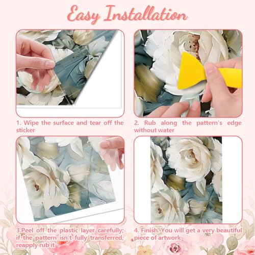 Peacoblue Vintage White Rose Rub On Transfers for Furniture Craft 6"x12"