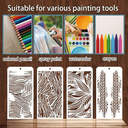 12 Pcs Painting Stencils, Reusable Craft Templates Feathers Abstract Stencil for Wall Decor, Fabric, Wood, Canvas - style: Abstract