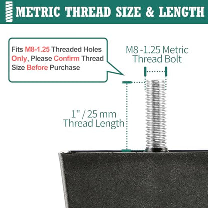 4pcs Plastic Square Legs 3" with Plate Nuts, M8-1.25 Thread - size: 3 Inch, M8-1.25 Metric Bolts