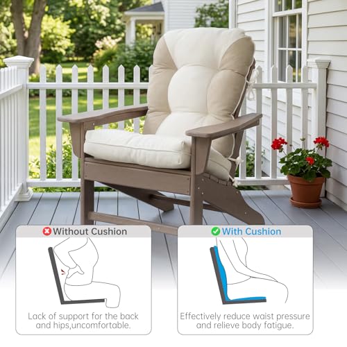 Rocking Chair Cushions Set - Non-Slip Adirondack Chair Cushions with Ties Indoor/Outdoor Rocking Chair Pad for Living Room, Bedroom, Balcony, Office - color: White-beige