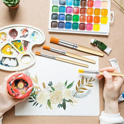 6Pcs Stencil Brushes Set Natural Bristle Paint Brushes Wood Paint Template Brush for Stencil Painting, Acrylic, Oil, Watercolor, DIY Art Crafts, 3 Sizes
