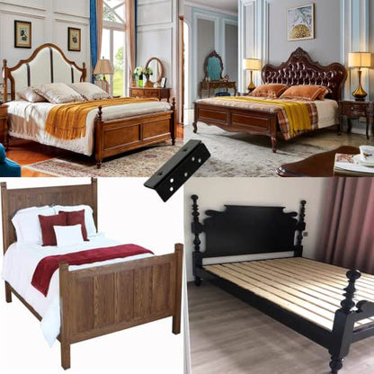 Bed Frame Bed Post Double Hook Slot Bracket, Bed Rail Hardware Attachment Brackets for Wooden Bed Frame-Set of 2