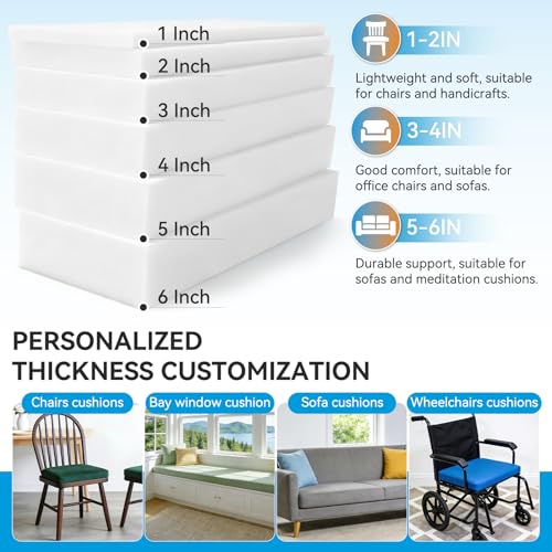 High-Density Upholstery Foam, Furniture Padding for Sofa Cushion Replacement, DIY Cut Whole-Piece Indoor/Outdoor Foam Pads(24×24×3 Inch,White) 2 Pack - size: 24*24*6, style: 2Pack