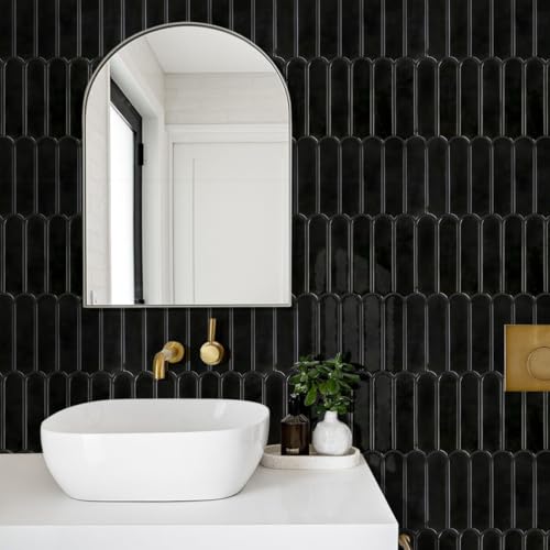 Commomy Thicker 3D Peel and Stick Backsplash,10 Pcs 12" x 12" Black - color: Fish Scale Glossy Black & Thicker Design