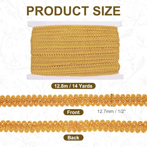 MECCANIXITY Gimp Braid Trim 1/2" x 14 Yards Polyester, Gold - color: Gold