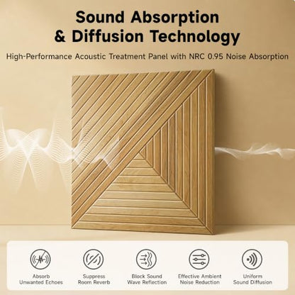 Acoustic Wall Panels, 6-Pack 23.62x23.62 in, Decorative Sound Absorbing Panels, Self-Adhesive for Wall/Ceiling, Noise Reduction Wall Art for Home Studio Office, Natural Oak - size: 6 Pack-23.6"*23.6"