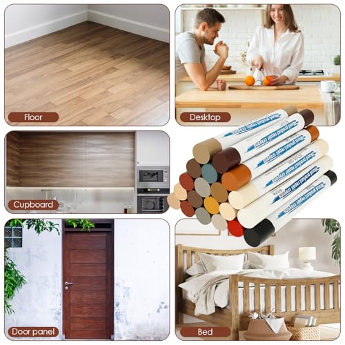 Furniture Repair Kit with 22 Pieces, Lasting Result, Wood Crayons Marker, Wood Paint Touch Up Pen, Wood Floor Scratch Repair Kit for