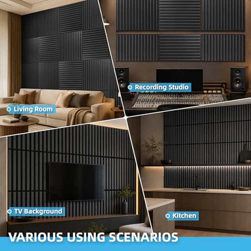 Art3d 6-Pack Acoustic Wood Slat Panel & Ceiling Tile, 2 x 2 ft, Blackwood - color: Blackwood, size: 24 x 24 inch