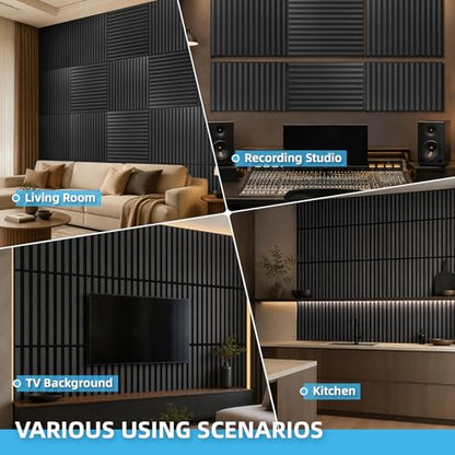 Art3d 6-Pack Acoustic Wood Slat Panel & Ceiling Tile, 2 x 2 ft, Blackwood - color: Blackwood, size: 24 x 24 inch