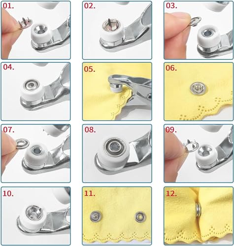 GTAAOY 9.5 mm Metal Snap Buttons with Snap Pliers, 200 Sets / 800 pcs - style: Silver Solid Prong Snaps-200sets