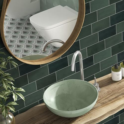 100-Sheet Subway Peel and Stick Backsplash Tile, 6" x 3" Green Mixed Stone Composite Handmade Looks Self Adhesive Waterproof Wall Tile, Stick on Tiles for Kitchen Bathroom - color: Green Mixed, size: Subway