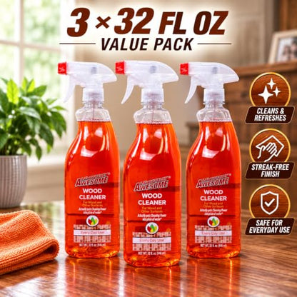 La's Totally Awesome Wood Cleaner Spray for Wood Furniture, Tables, Cabinets, Shelves & More, Everyday Wood Surface Cleaner, 32 Fl Oz, Pack of 3 - size: 32 Fl Oz (Pack of 3)