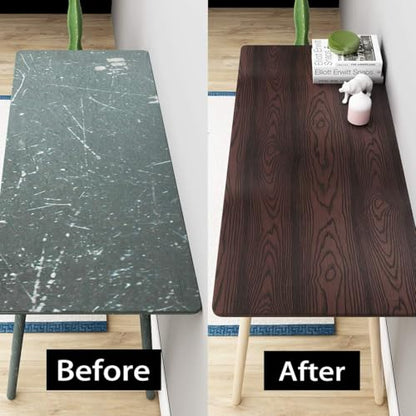 Livelynine Dark Brown Wood Contact Paper 15.8x197 Walnut Textured Wood Grain Countertop Peel and Stick Waterproof Counter Top Vinyl Wrap Desk Wallpaper Kitchen Cabinet Covers Table Dresser Covering - color: Brown Wood, size: 15.8" x 197"