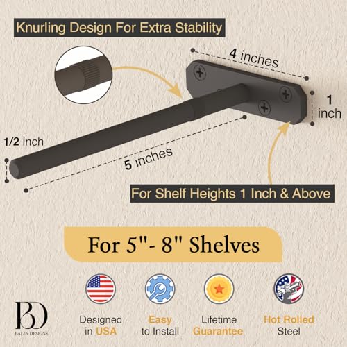 Balin Designs Invisible Floating Shelf Brackets 5 Inch, 4 Pack (1/2" Rod, 300 lbs) – Heavy Duty Hidden Shelf Hardware, Floating Mantel Bracket for Kitchen, Bathroom, Fireplace, Living Room - size: 5" Standard, style: Bracket Only