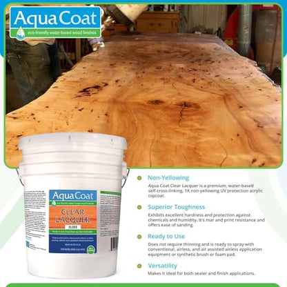 Aqua Coat Clear Lacquer - Gloss (5 Gallon), Self-Cross-Linking, - style: 5 gallon