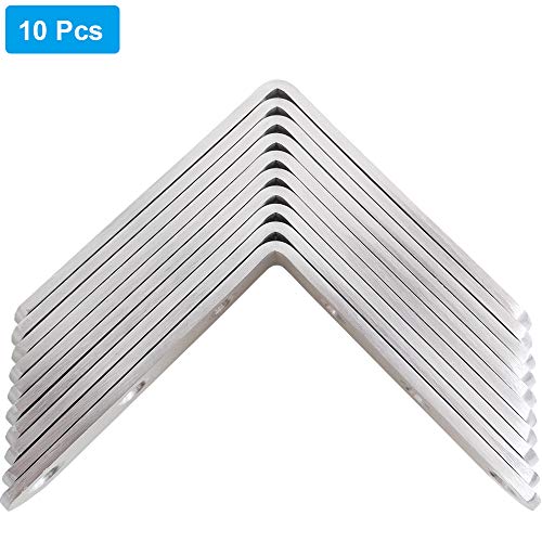 Stainless Steel Corner Bracket - 10 PCS Heavy Duty Right Angle Brackets for Wood Furniture and Metal Joints - 3 x 3 Inch - with Screw - size: 3 x 3 inch 10 pieces