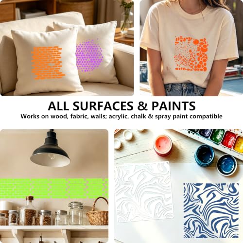 16Pcs Reusable Texture Stencils, Art Deco Spray Painting Stencils for Wood Fabric Furniture Canvas Plastic DIY Crafts