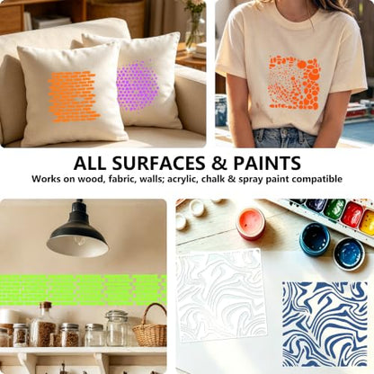 16Pcs Reusable Texture Stencils, Art Deco Spray Painting Stencils for Wood Fabric Furniture Canvas Plastic DIY Crafts