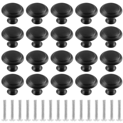 1Inch Matte Black Round Cabinet Knobs, 20Pcs