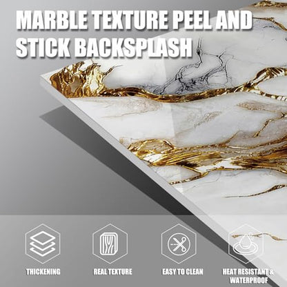 Marble Peel and Stick Backsplash 23.6 x11.8 in, 10PCS - color: White Gilding