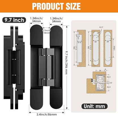 9.7" Hidden Door Hinge/Concealed Hinges,Invisible Hinges - color: Black, size: 9.7 inches