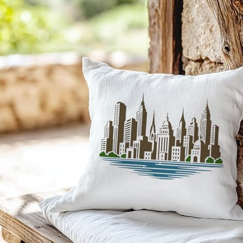 FINGERINSPIRE The City Skyline Painting Stencil with Paint Brush 8.3x11.7inch Reusable Building Pattern Drawing Template Plastic PET Construction Lake Stencil Architecture Theme Template for Decor - style: The City Skyline