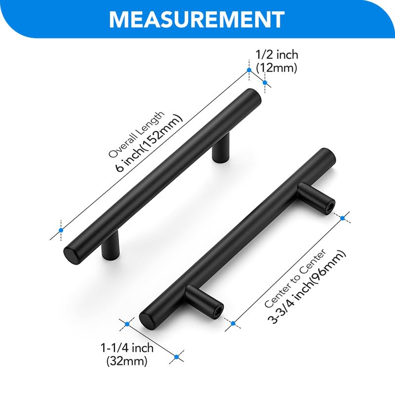 HOME EDIT Matte Black Cabinet Handles, Drawer Pulls, 3-3/4 Inch, 30 Pack - color: Matte Black, size: 3-3/4 Inch Hole Center