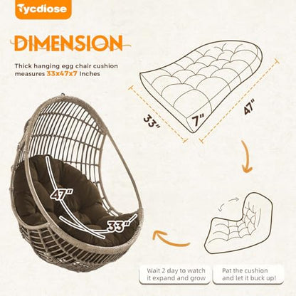 Egg Chair Cushion Replacement, Waterproof Outdoor Hanging Egg Swing Chair Cushions Pads, U-Shaped Thickened Cushions for Hanging Eggs Chair with Ties, 47x33x7 Inches (Brown) - color: Brown