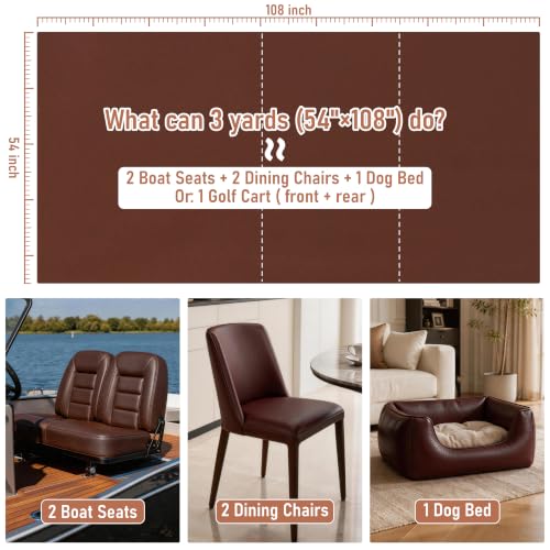 Marine Vinyl Faux Leather: 3 Yard Roll Coffee Brown Upholstery Fabric 0.6mm Premium Faux Leather - UV, Waterproof & Scratch-Resistant for Boat Seat Car Sofa Repair - color: Coffee, size: 3Yard（54"x108"）