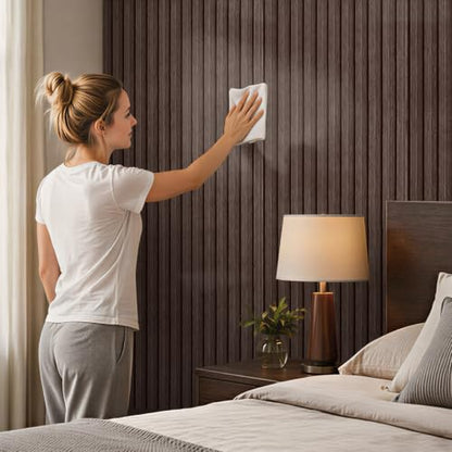 118" x 15.8" Peel and Stick PVC Faux Wood Slat Wall Panels - color: Dark Brown