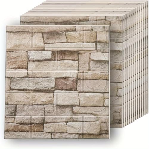 3D Wall Panels Peel and Stick Faux Foam Brick Wallpaper Covering - color: Retro brick rock, size: 40 Pcs