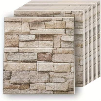 3D Wall Panels Peel and Stick Faux Foam Brick Wallpaper Covering - color: Retro brick rock, size: 40 Pcs