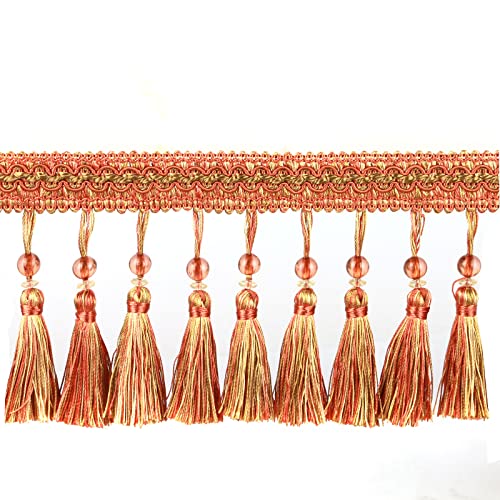6.5 Yard Beads Tassel Handmade Fringe Trim Ribbon Trimming, 11Cm/4.3Inch Diameter Hand Knitting Tassel Fringing Trimmings for Decor, DIY - color: mix orange