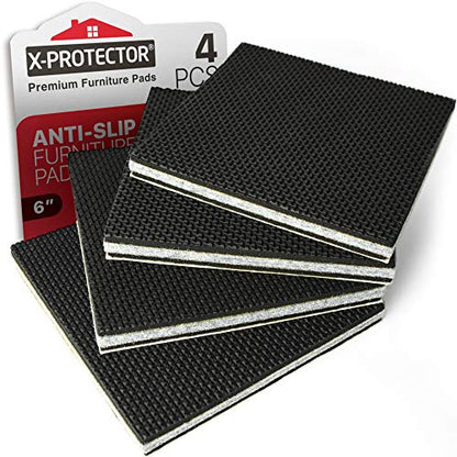 X-PROTECTOR Non Slip Furniture Pads – 4 PCS Premium Furniture Grippers 6"! - size: 6 inch 4 Square