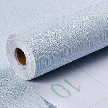 Haimin Grasscloth Wallpaper Textured 24in X 393in Fabric Contact Paper Light Blue Wall Paper Textured Linen Peel and Stick Self-Adhesive Thick Vinyl Embossed Film Wallpaper - color: Light Blue