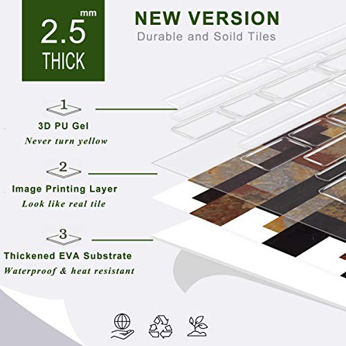 STICKGOO Thicker Design Peel and Stick Tile Backsplash, 12”×12”Stick on Backsplash for Kitchen, Self Adhesive Tile Stickers for Kitchen Backsplash and Bathroom(10 Sheets, Gray) - color: Grey