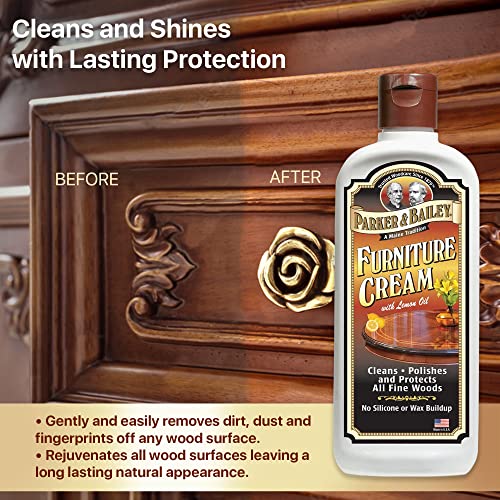 Parker & Bailey Furniture Cream - Multisurface Wood Cleaner and Polish Furniture Quick Shine Restorer Protector Kitchen Cabinets Surface Cleaner House Cleaning Supplies Home Improvement - size: 8 Ounce (Pack of 1)