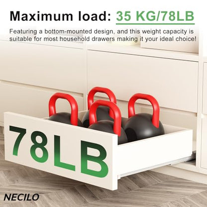 NECILO Push to Open Soft Close Undermount Slides 18 Inch, Full Ext, 78 lb - size: 18 Inch, style: Push open&Soft close Undermount