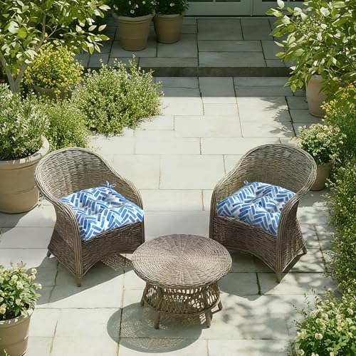 DYTXIII Set of 2 Outdoor Chair Cushions 19"x19"x4", Water Repellent Tufted Patio Seat Cushions with Ties, Thick Replacement Pads for Wicker Dining Chairs, Patio Furniture, Blue Bricks - color: Blue Bricks