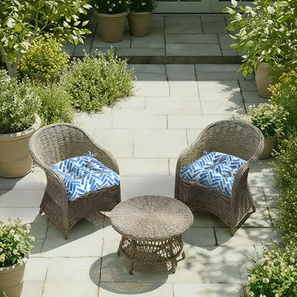 DYTXIII Set of 2 Outdoor Chair Cushions 19"x19"x4", Water Repellent Tufted Patio Seat Cushions with Ties, Thick Replacement Pads for Wicker Dining Chairs, Patio Furniture, Blue Bricks - color: Blue Bricks