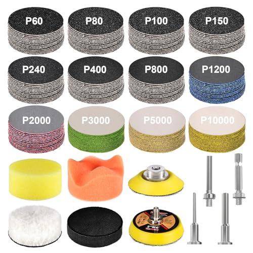 189 PCS 2 Inch Wet Dry Sanding Discs 60-10000 Grit Hook and Loop Sandpaper - color: 2 Inch Sanding Discs with Polishing Pads