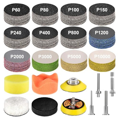 189 PCS 2 Inch Wet Dry Sanding Discs 60-10000 Grit Hook and Loop Sandpaper - color: 2 Inch Sanding Discs with Polishing Pads