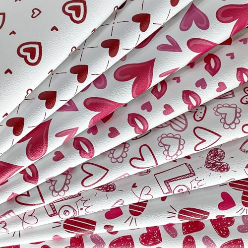 ONEART | 8 Pcs Printed Lychee Texture Faux Leather Sheets, 8"×12" Red Heart PU Leather Fabric for Earrings DIY Crafts Making-Heart - color: Heart
